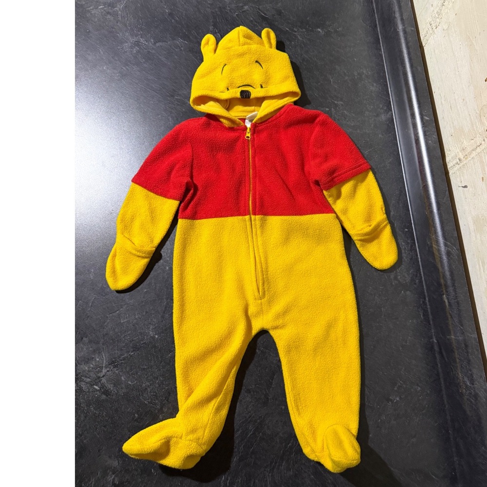 Disney Baby Winnie Pooh Fleece Hooded Footed Sleeper One Piece 6-9M Red Yellow